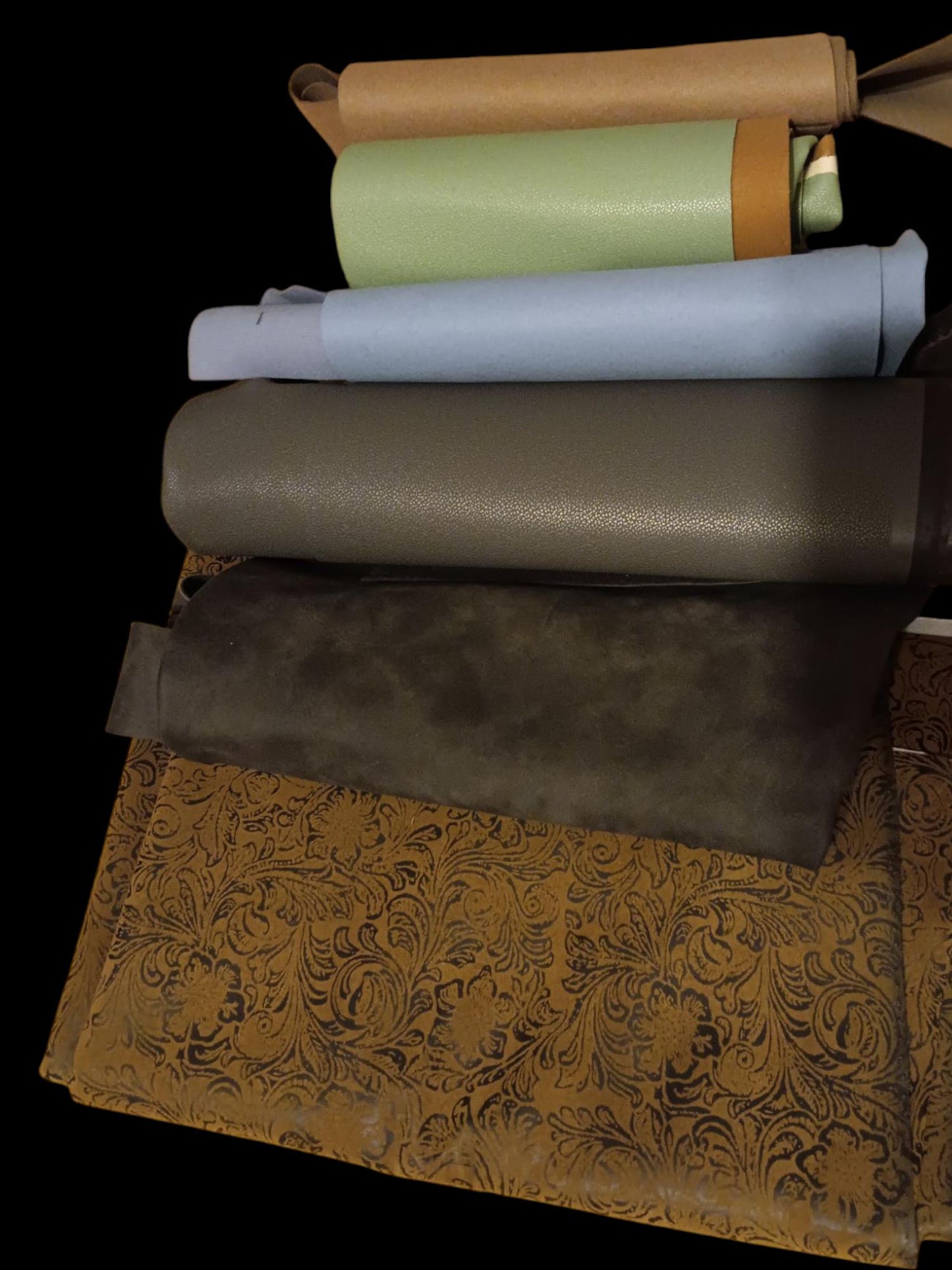 Faux Leather options:
1. brown
2. green
3. blue
4. gray
5. black
6. brown paisley