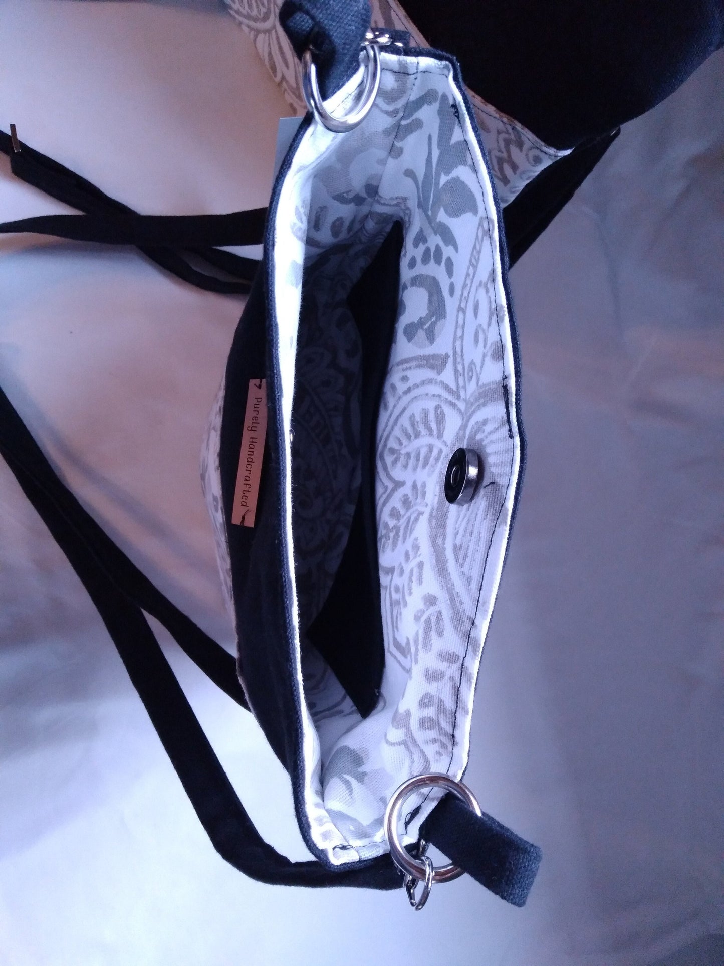 black and gray paisley crossbody purse