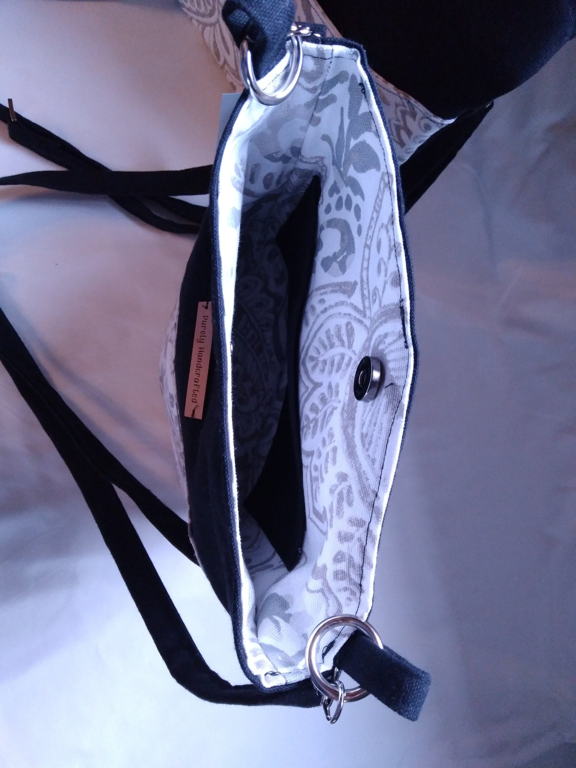 black and gray paisley crossbody purse
