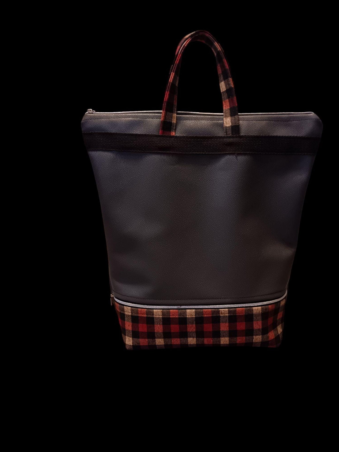 Double Zipper Tote Bag in Gray and Red Plaid, Stylish, Spacious & Versatile Tote for Everyday Use